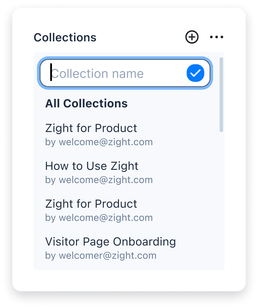 The Zight interface for naming a new collection