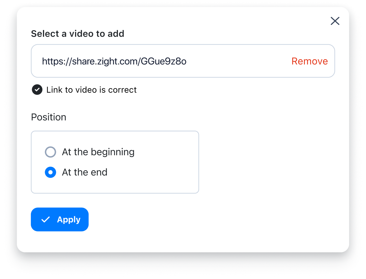 Zight dialog for adding a video to the end of a recording