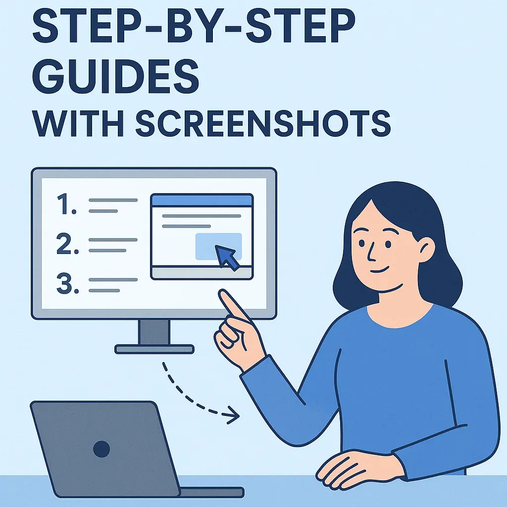 A visual guide pairs numbered instructions with screenshots