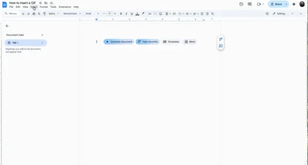 Go to the top menu of your Google Doc and click on "Insert".