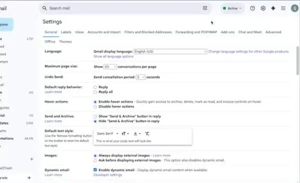 Access Gmail settings.