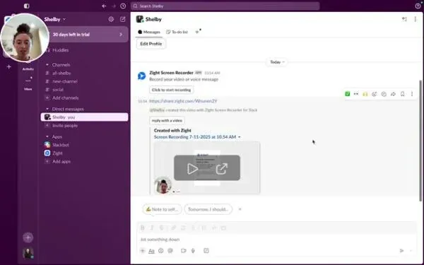 Confirm video sent in Slack.