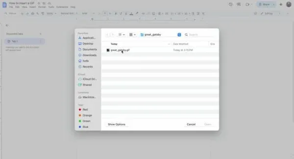 Locate the GIF file on your computer. Ensure it is saved and select it.