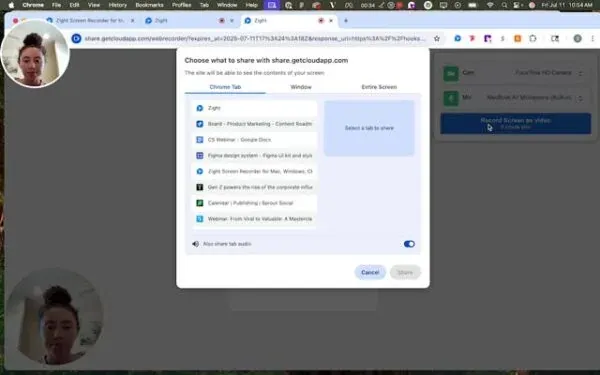 Select the screen to record