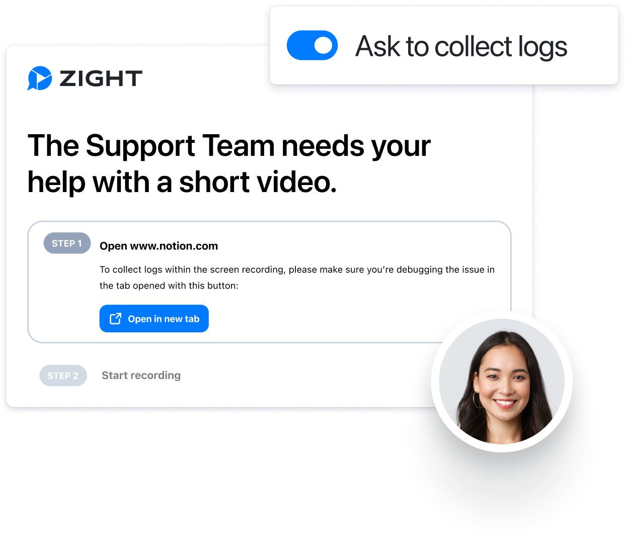 A Zight Request Video link ready to collect a customer walkthrough