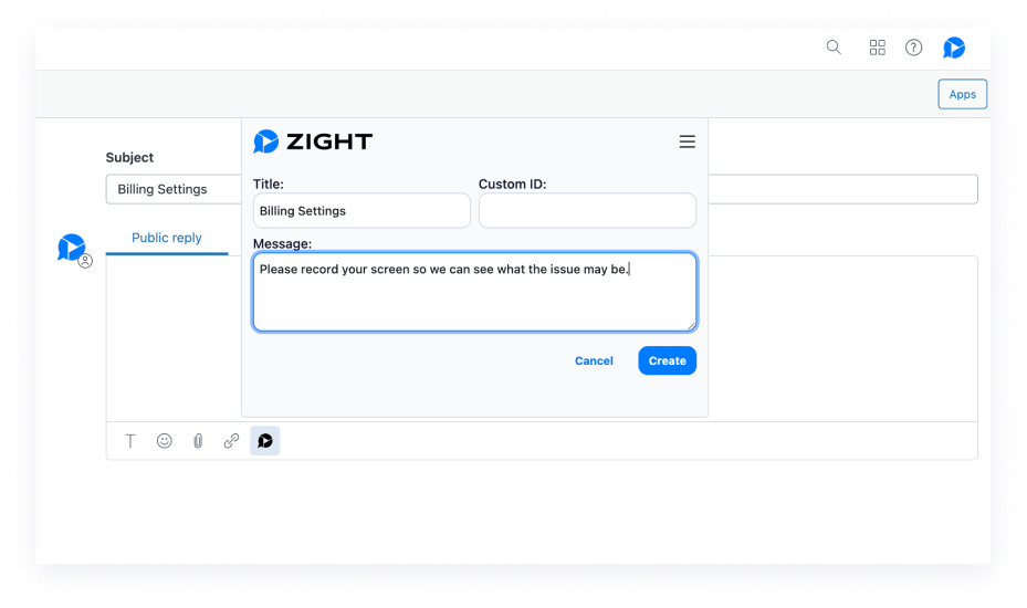 Creating a Request Video directly from a Zendesk support reply