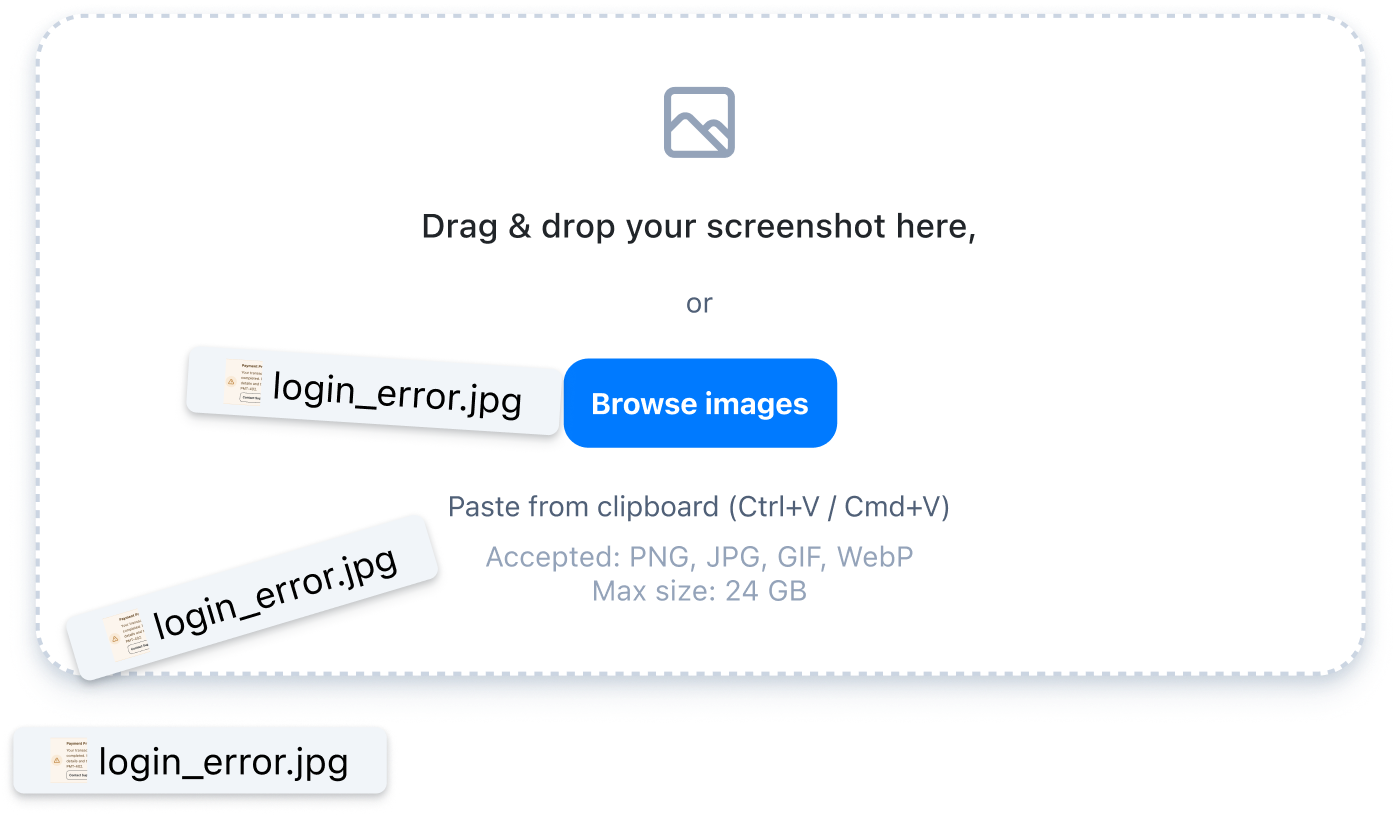 Zight request page for uploading a screenshot