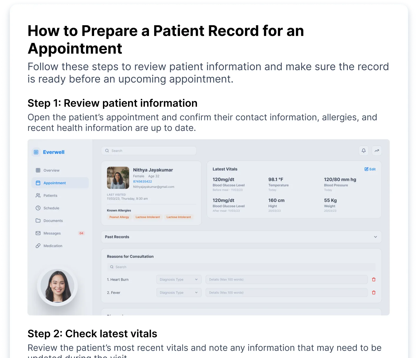 AI-generated step-by-step patient-record appointment preparation guide