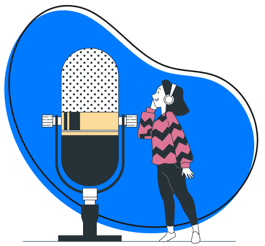 illustrated woman speaking into microphone