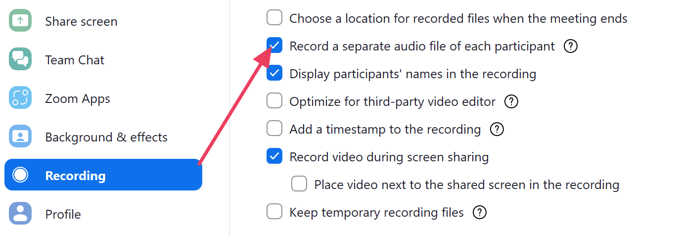 How to record participant's audio files on Zoom