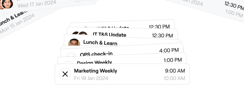 A stacked view of upcoming meetings and events.