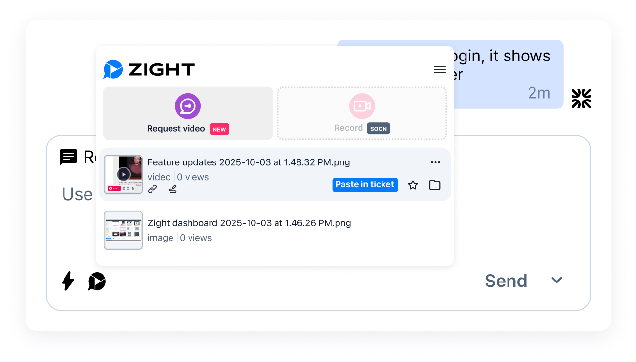 Zight's Request video in Intercom chat