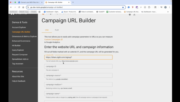 Access Google Analytics campaign URL builder
