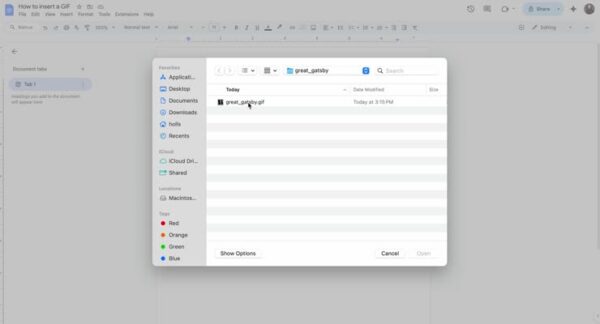Locate the GIF file on your computer. Ensure it is saved and select it.