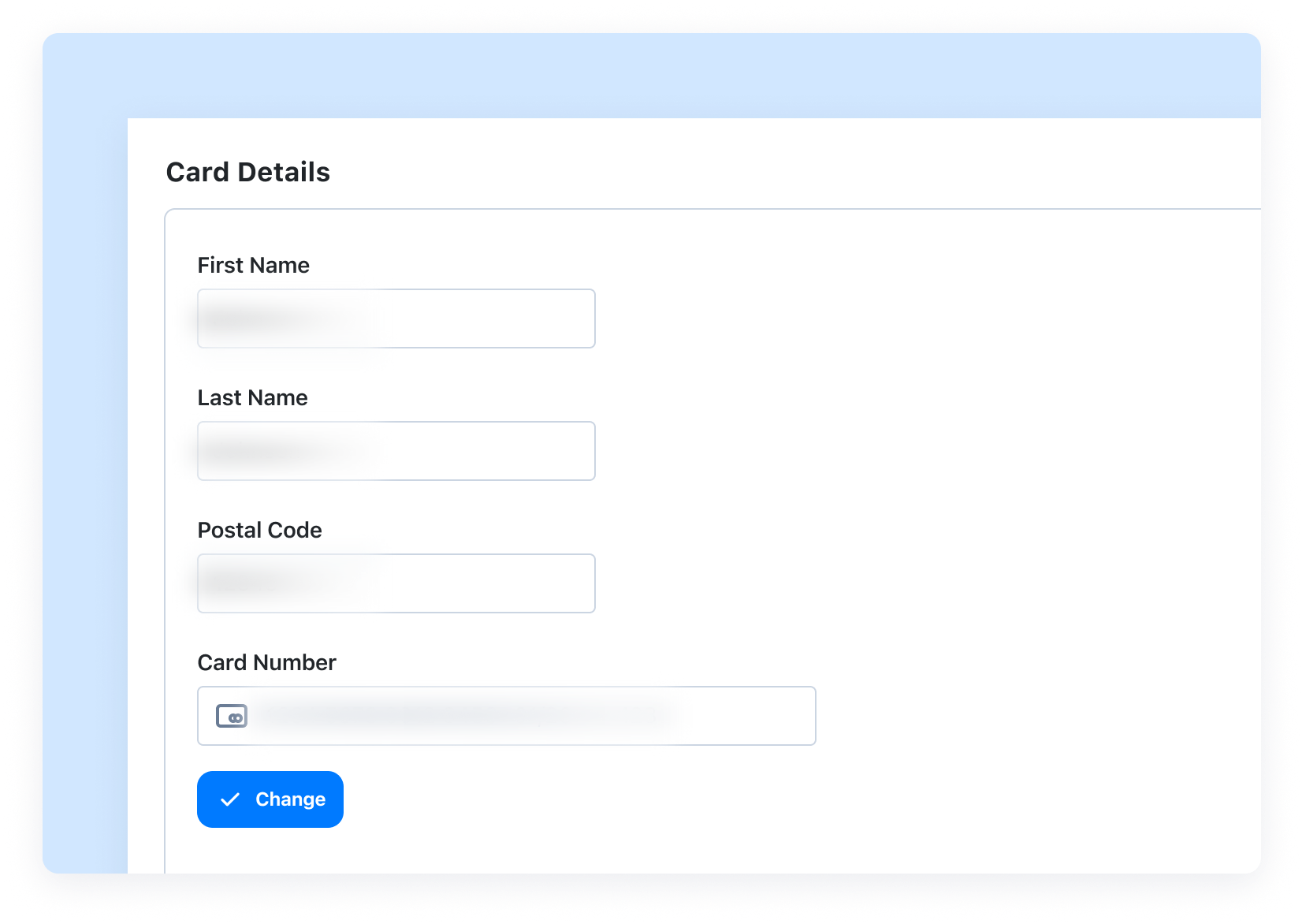 Example of a billing form with card details and personal information blurred out using Zight’s blur feature.
