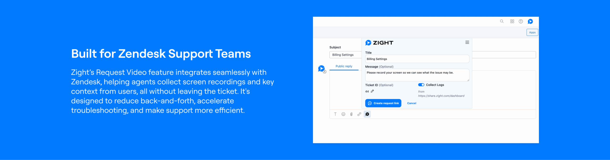 Request Video interface in Zendesk