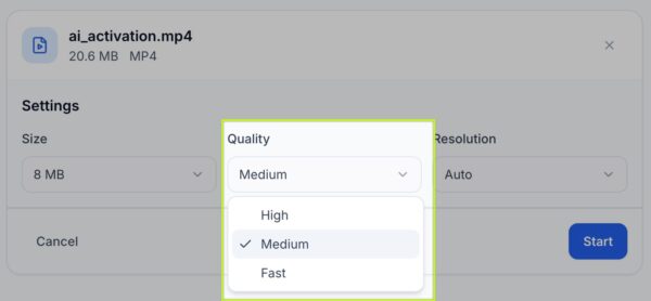 Quality settings for 8mb compressor.