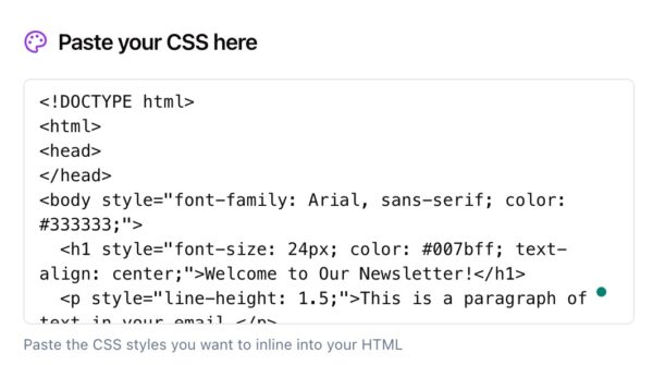 Pasting CSS for CSS inliner for email
