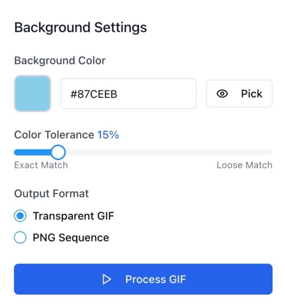 Background settings for GIF background remover.