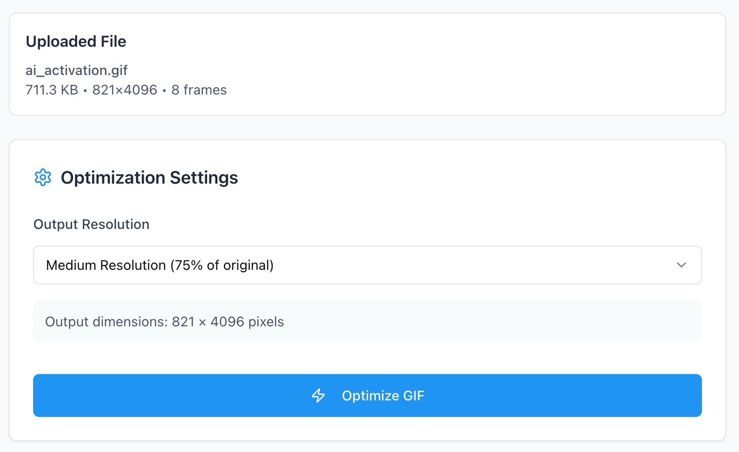 GIF compressor settings.