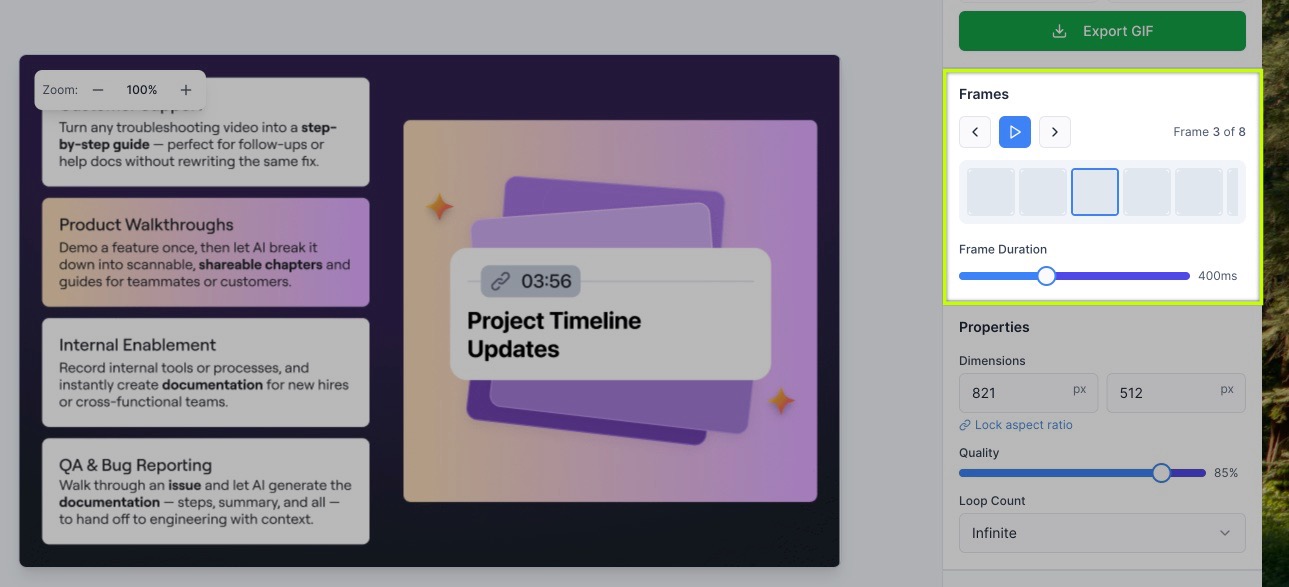 GIF editor focusing on editing frames.