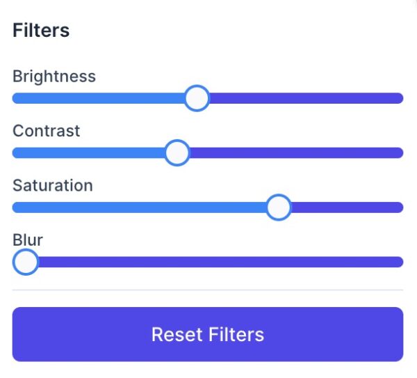GIF editor filter settings.