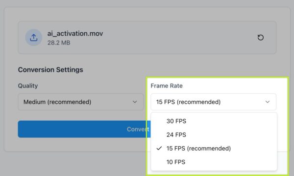 Choosing the frame rate when converting from MOV to GIF