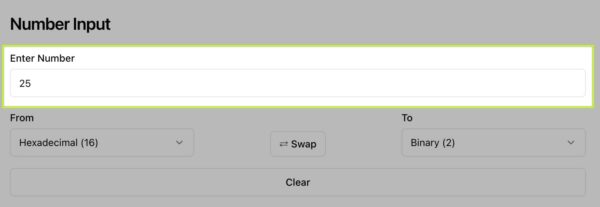 Enter number for number base changer.