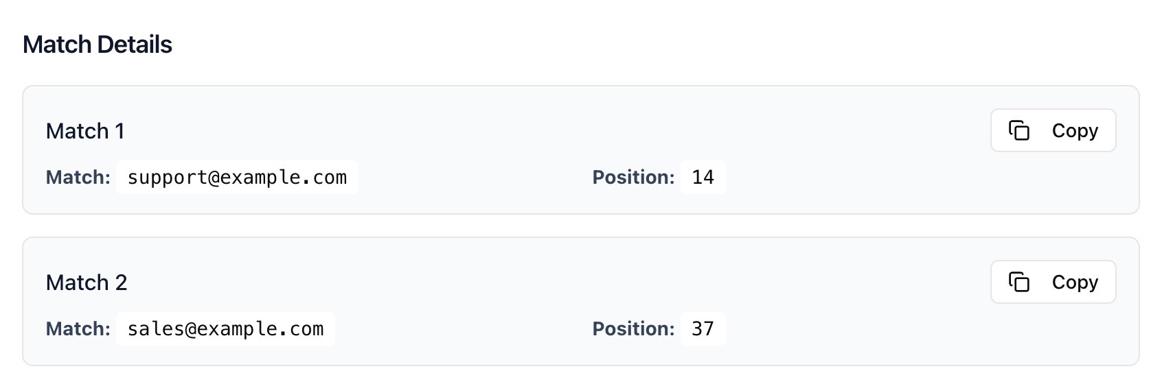 Regex tester match details.