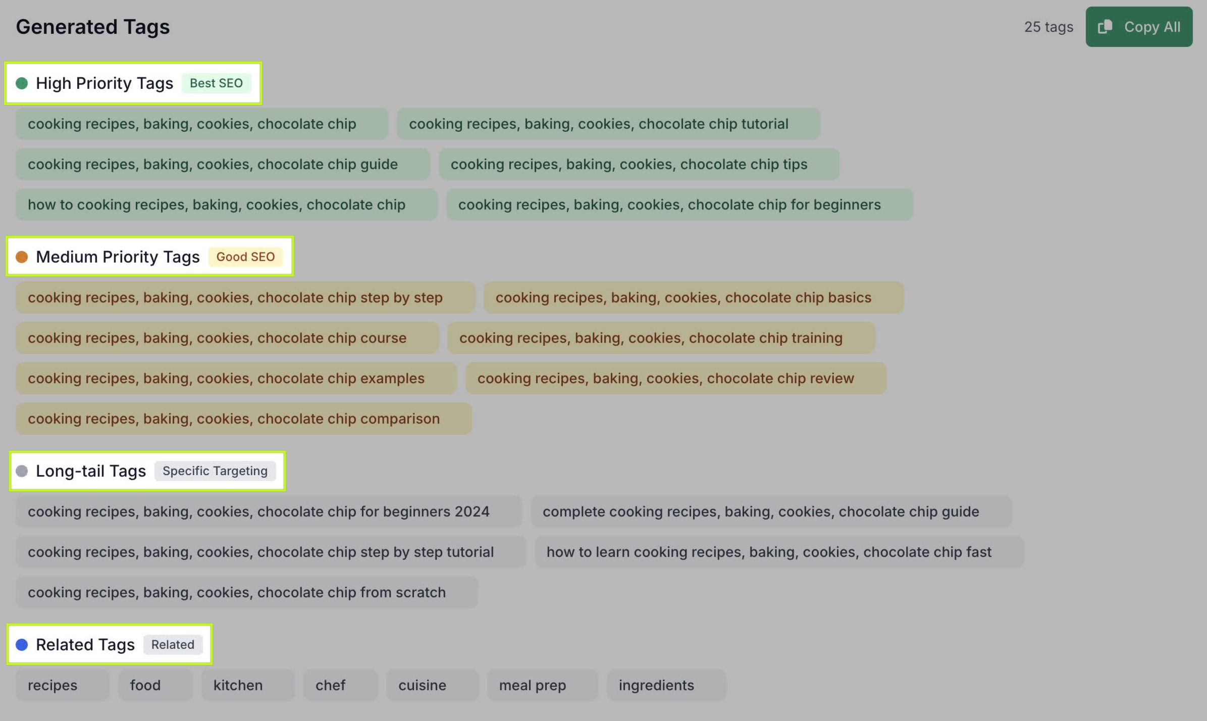 Tag generator groupings.