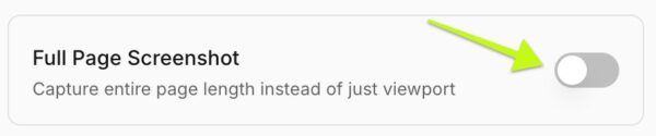 Website screenshot tool full page screenshot toggle.