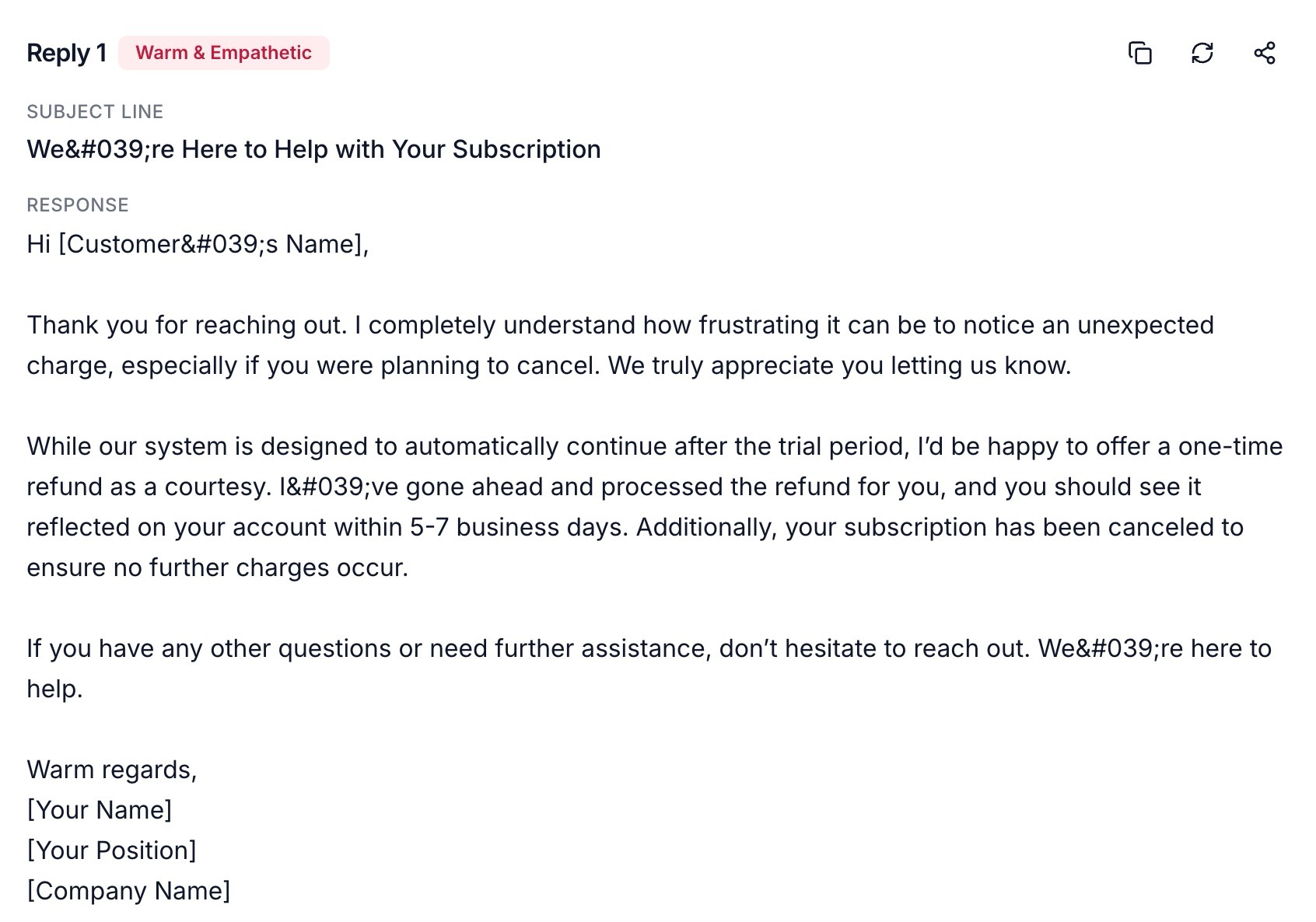 Customer support reply generator example.