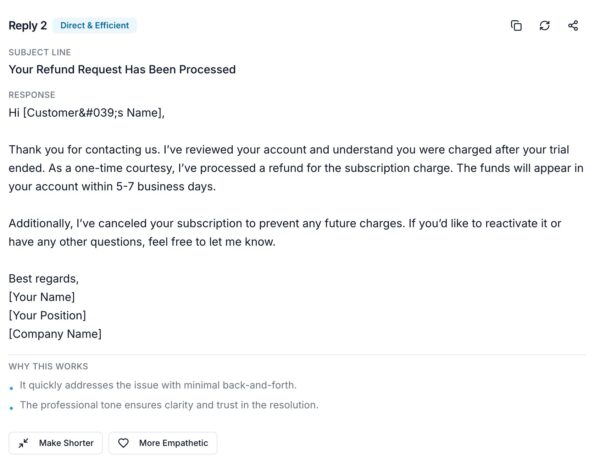 Customer support reply generator example.