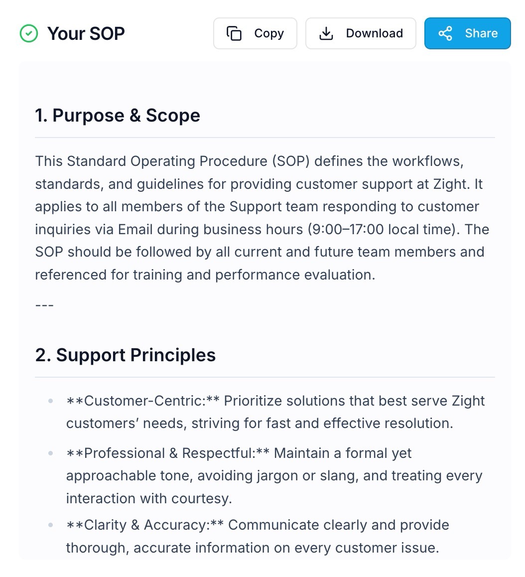 Customer support SOP generator