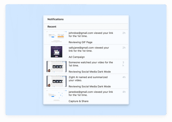 Notifications in Zight