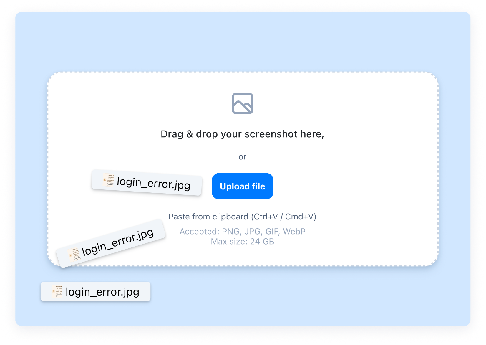 Dropping an image in the upload file area.
