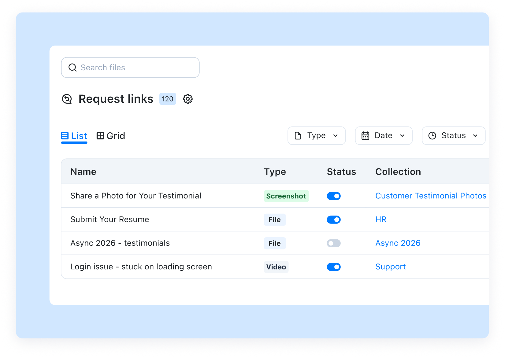 Request video dashboard