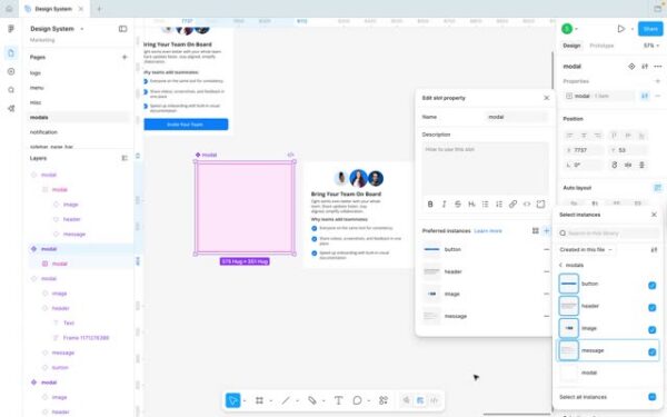 Adding a name and description for your slot in Figma.