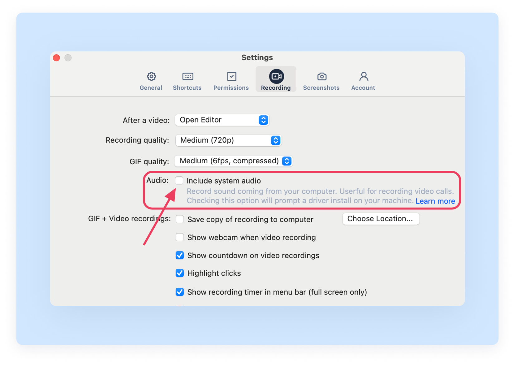 Audio settings
