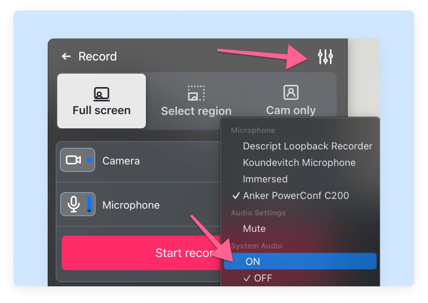 Audio settings