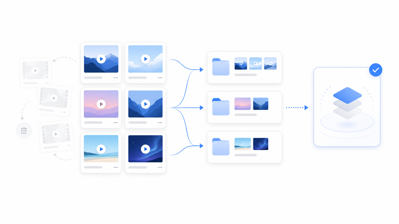 Clean migration prep with selected videos organized into folders